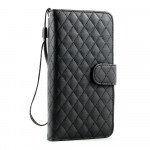 Wholesale Note 3 Quilted Flip Leather Wallet Case w Stand and Strap (Black)